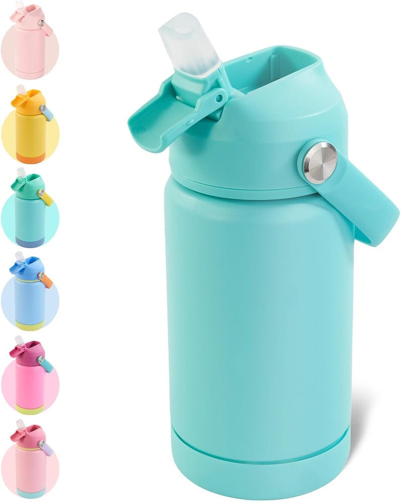 Kerilyn 12oz Kids Water Bottle, Stainless Steel Insulated Water Bottle for Kids, Toddler Cup With Straws Leak-proof, Toddler Water Bottles for School Boys Girls, BPA Free, Green - Image 1